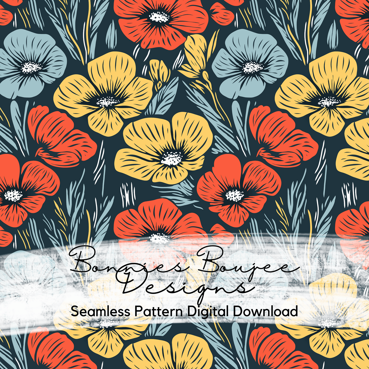 Hand Drawn Floral in Bold Colors Seamless File