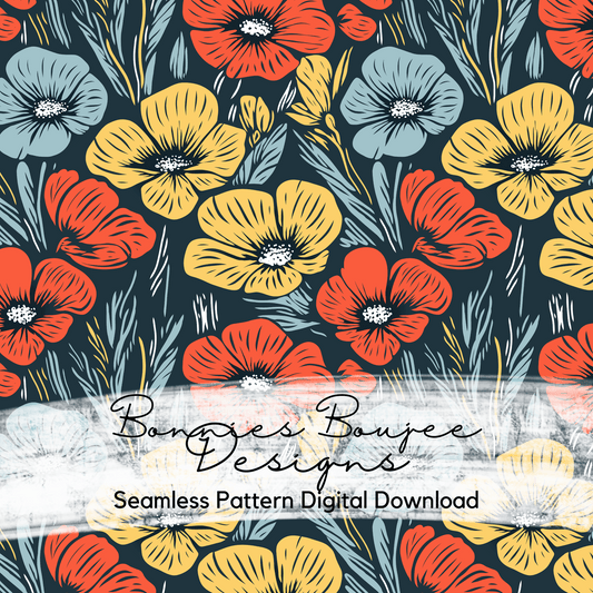 Hand Drawn Floral in Bold Colors Seamless File