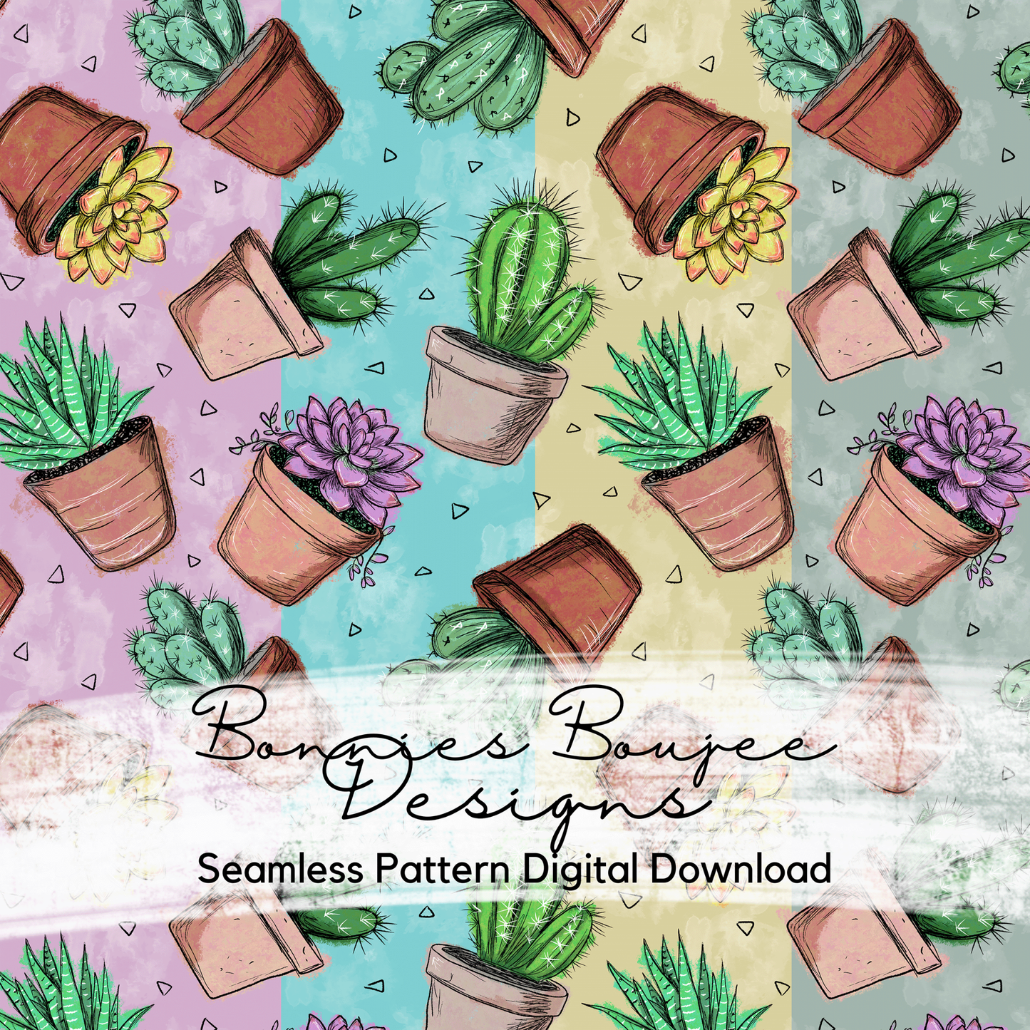 Hand Drawn Succulent Plants Seamless File - 4 Colorways