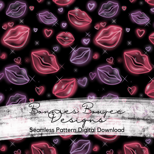 Hand Drawn Neon Kisses and Hearts Seamless File