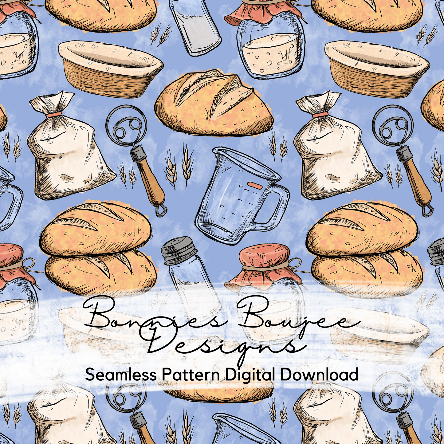 Hand Drawn Sourdough Seamless File - 6 Colorways