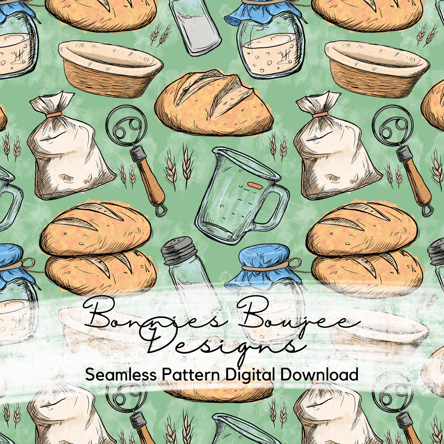 Hand Drawn Sourdough Seamless File - 6 Colorways