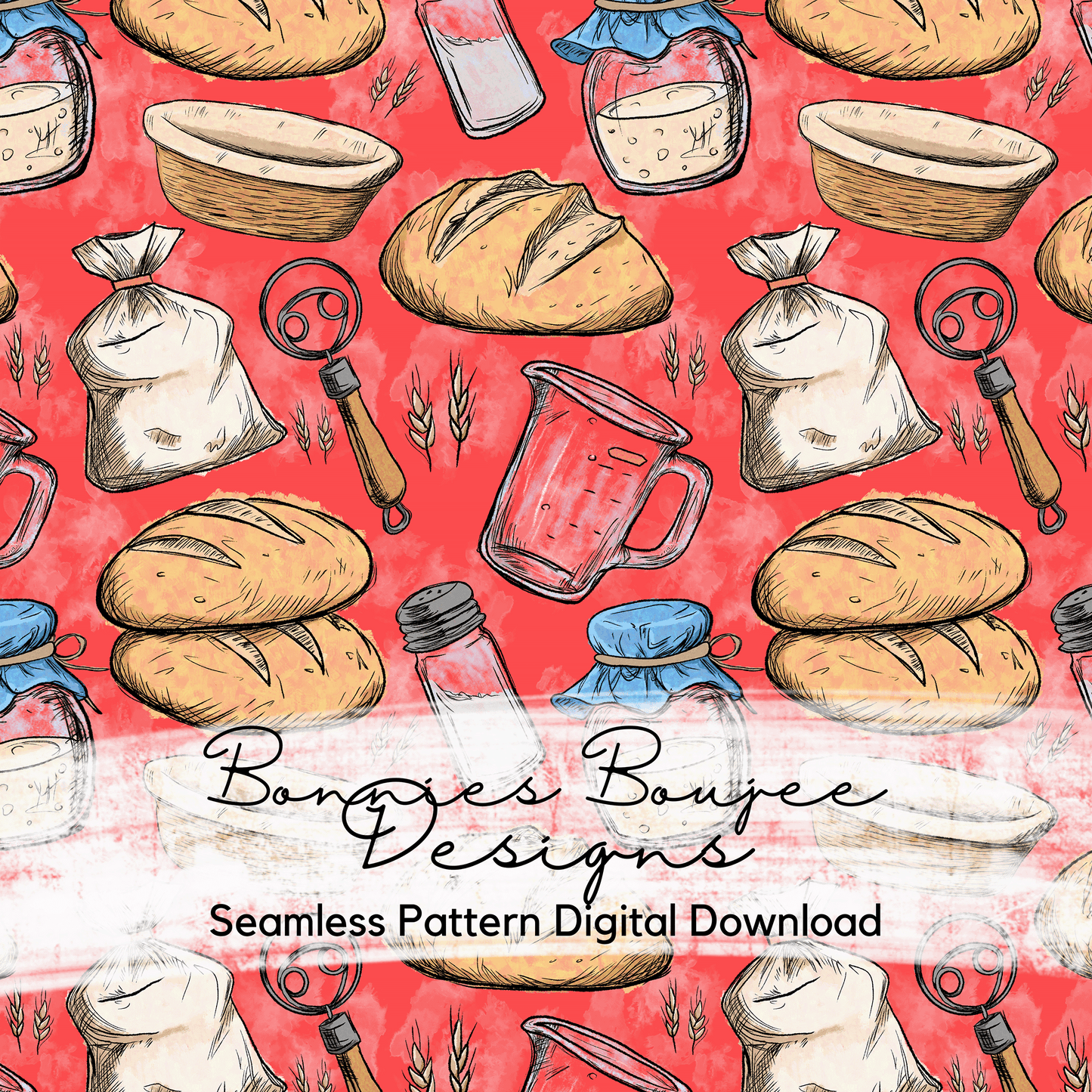 Hand Drawn Sourdough Seamless File - 6 Colorways