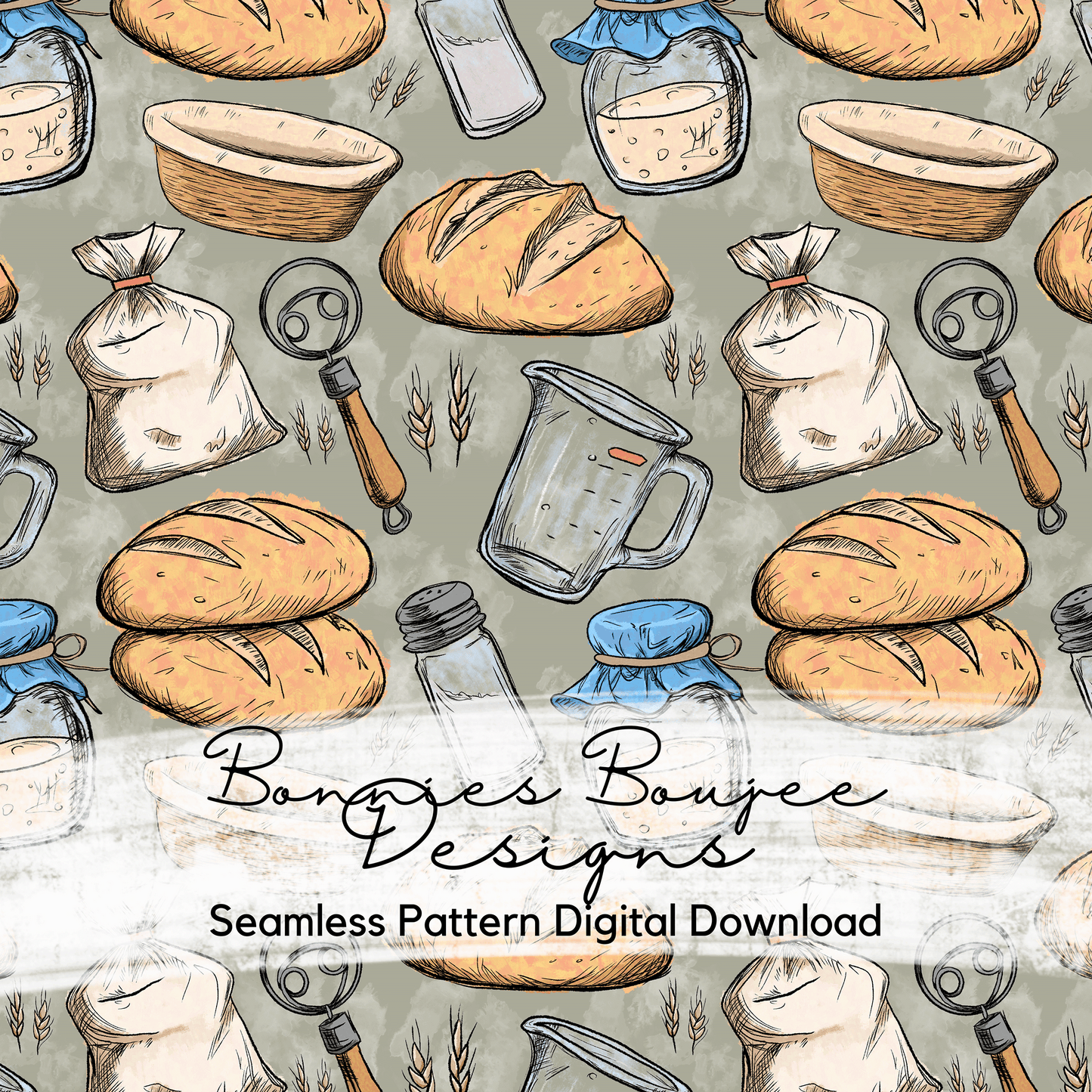 Hand Drawn Sourdough Seamless File - 6 Colorways