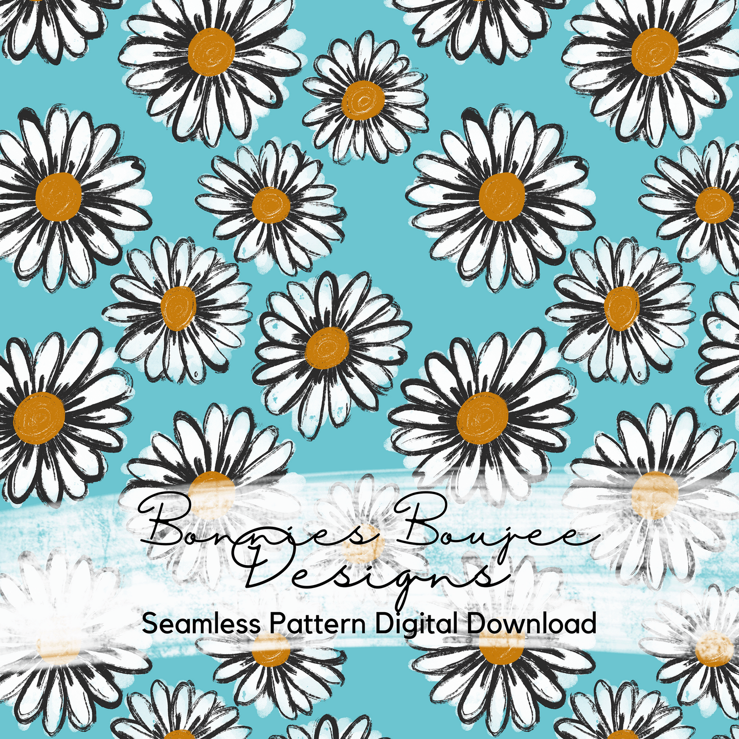 Hand Drawn Boho Daisy Seamless File - 4 Colorways