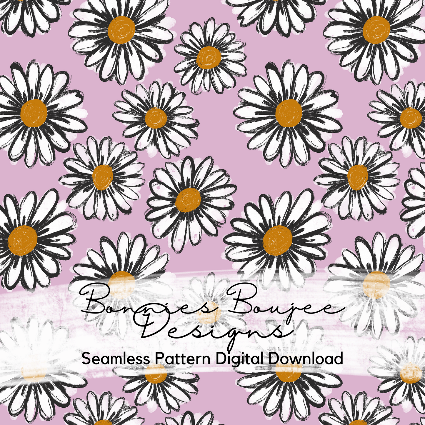 Hand Drawn Boho Daisy Seamless File - 4 Colorways