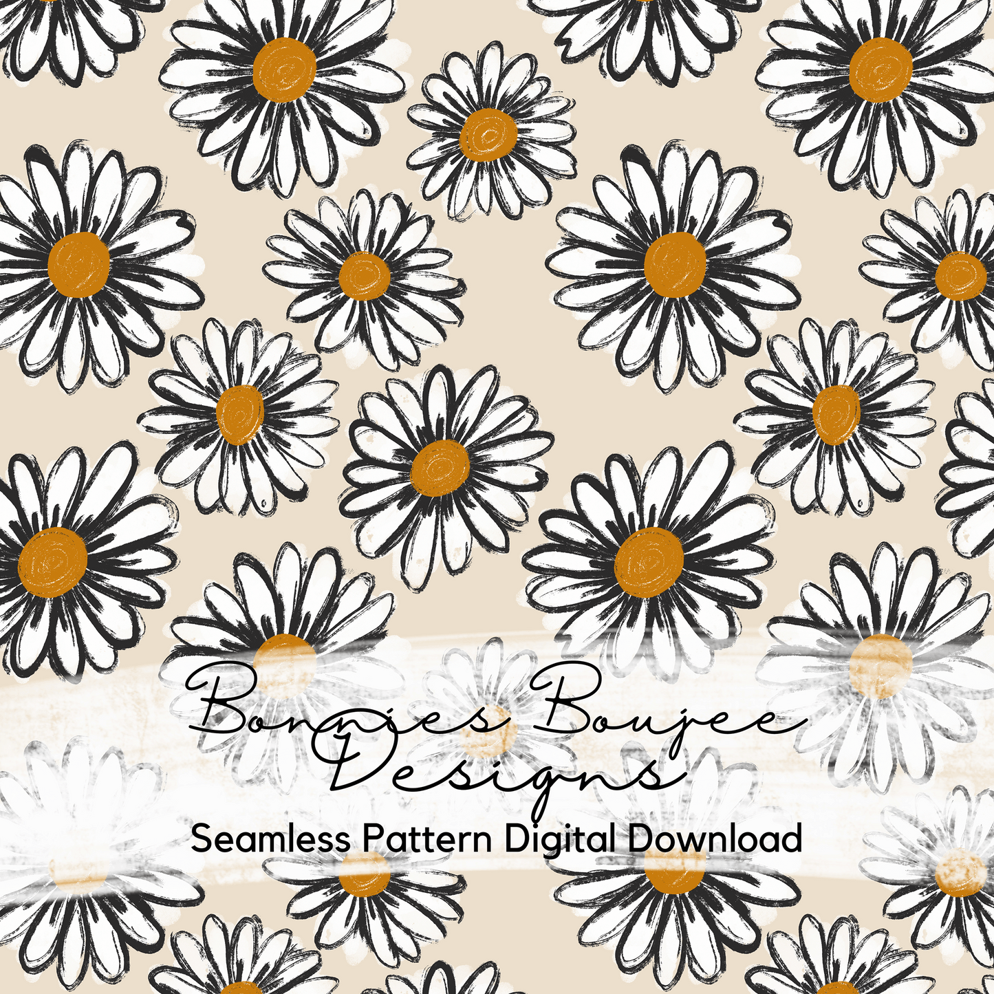 Hand Drawn Boho Daisy Seamless File - 4 Colorways