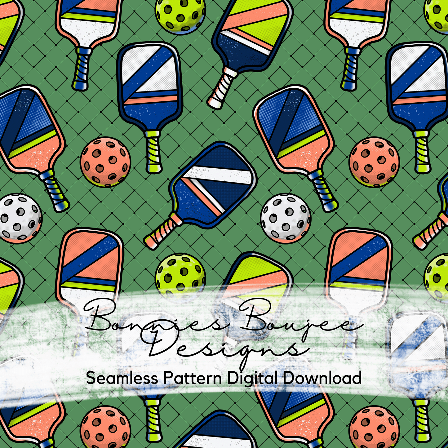 Pickleball Sport  Hand Drawn Seamless File in two colorways
