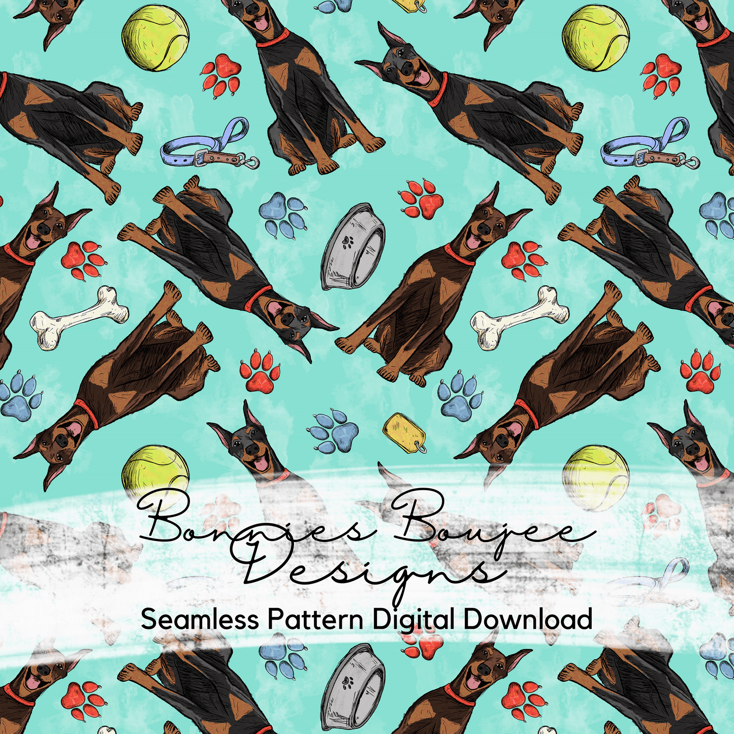 Hand Drawn Dobermann Seamless File - 3 Colorways