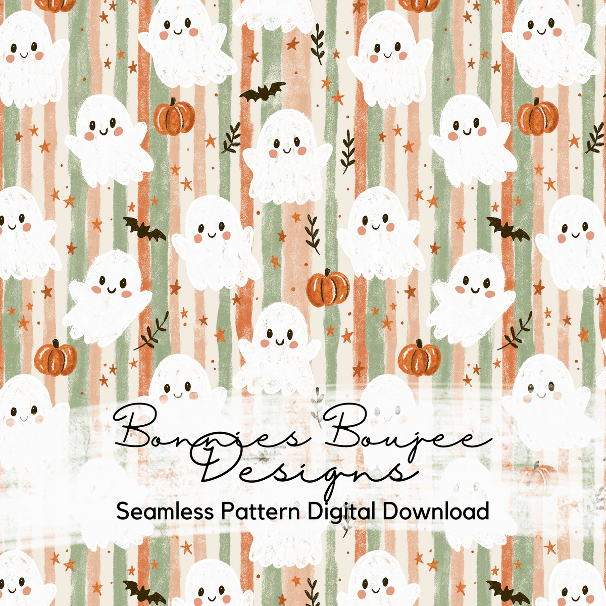 Hand Drawn Cute Boho Ghost Halloween Seamless File