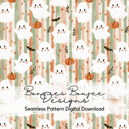 Hand Drawn Cute Boho Ghost Halloween Seamless File