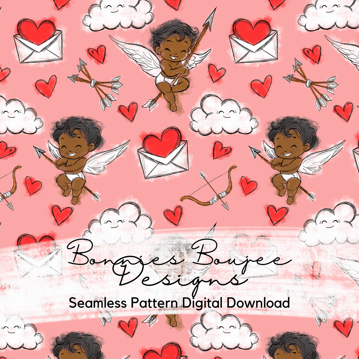 Hand Drawn Cupids on Pink Colorway Bundle Purchase