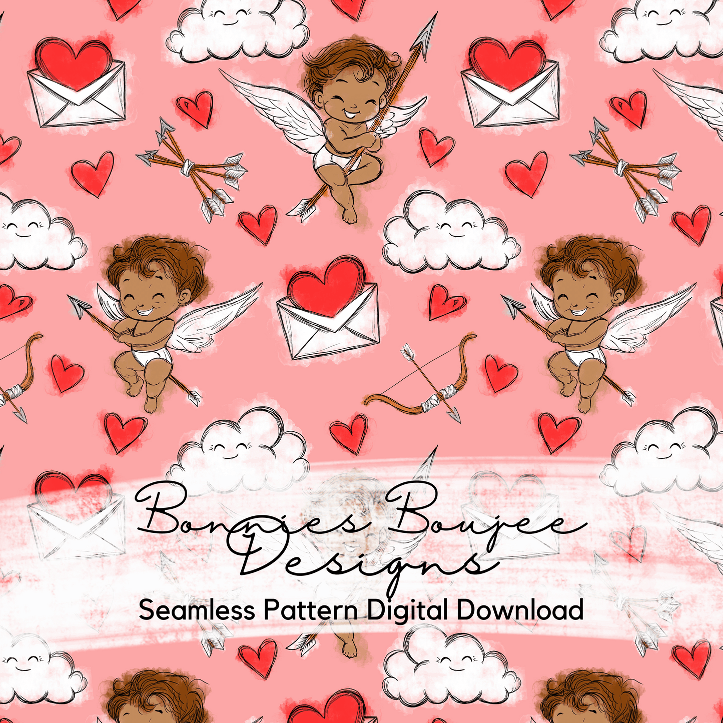 Cute Baby Cupids Hand Drawn Seamless File Pink Colorway - 4 Variations