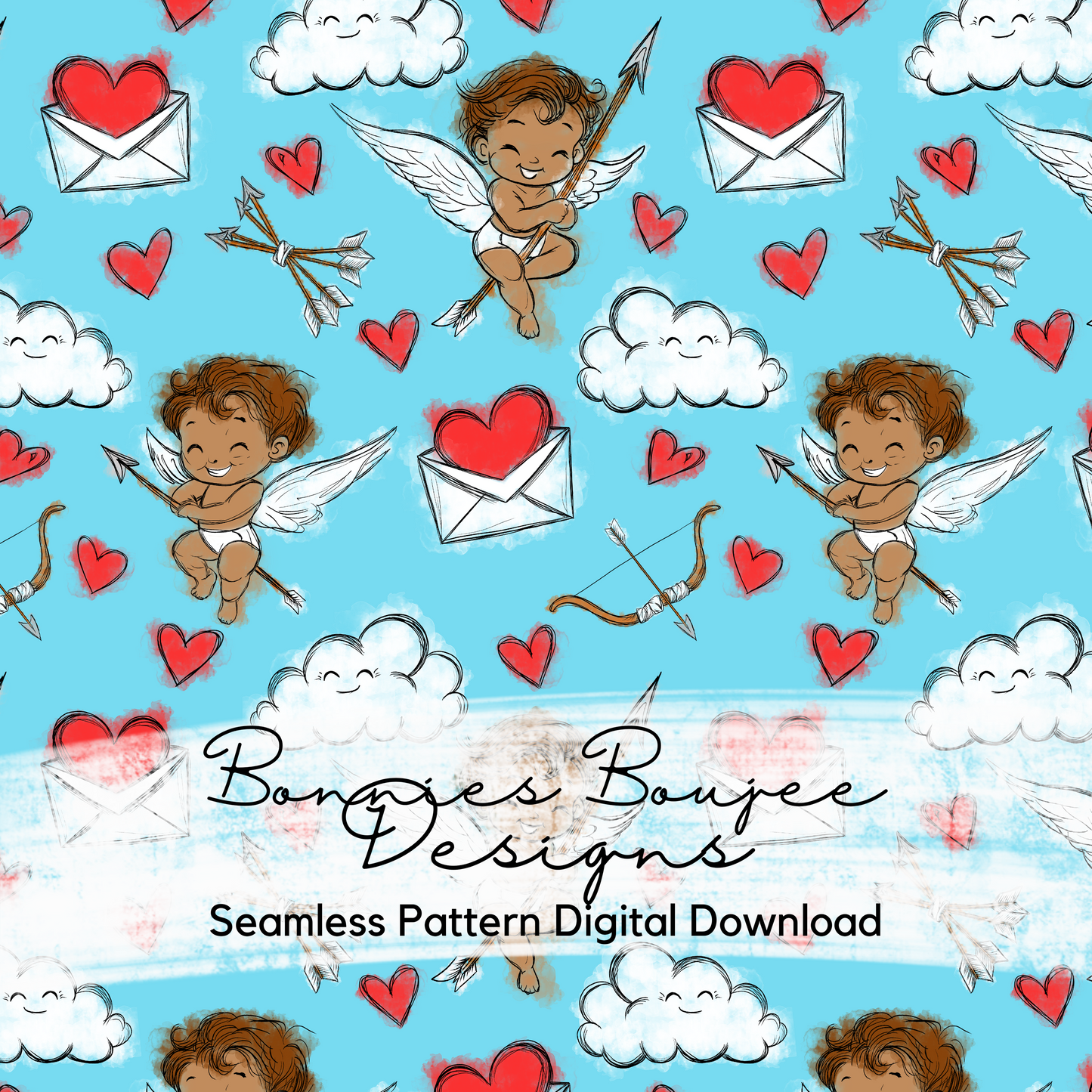 Hand Drawn Cupids on Blue Colorway Bundle Purchase