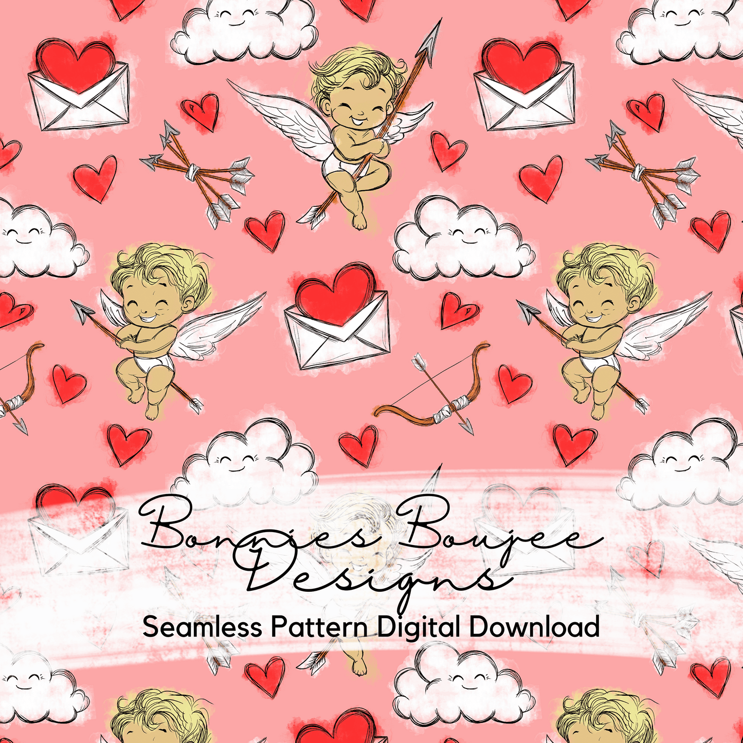 Cute Baby Cupids Hand Drawn Seamless File Pink Colorway - 4 Variations