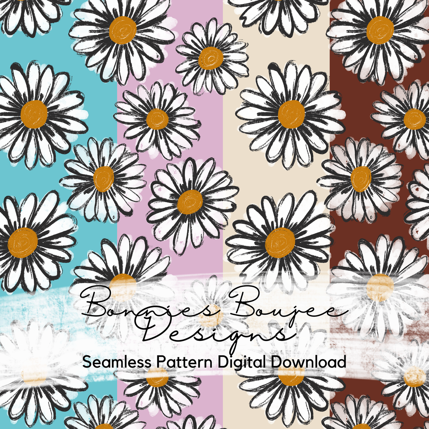 Hand Drawn Boho Daisy Seamless File - 4 Colorways