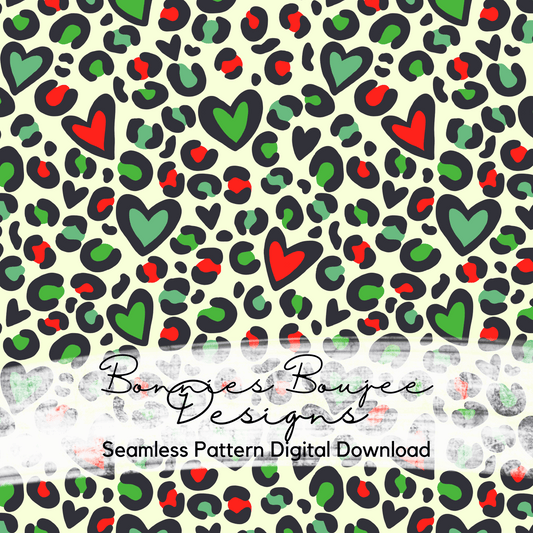 Hand Drawn Holiday Heart Leopard Seamless File