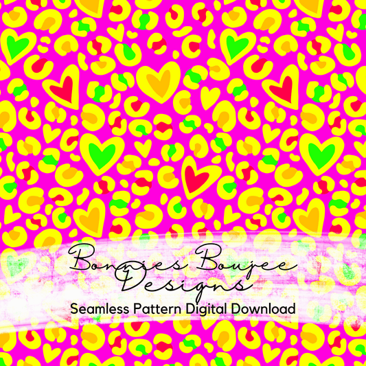 Hand Drawn Heart Leopard on Swim Safe Pink Seamless File