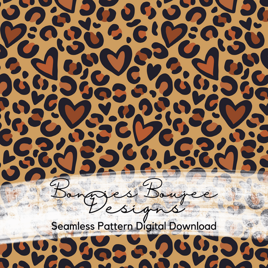 Hand Drawn Heart Leopard Traditional Color Seamless File