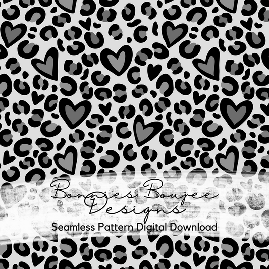 Hand Drawn Heart Snow Leopard Seamless File