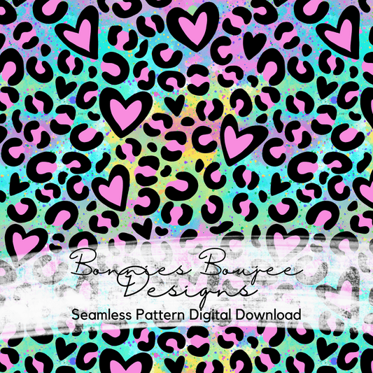 Hand Drawn Rainbow Splatter Paint Heart Leopard Seamless File