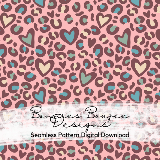 Hand Drawn Heart Leopard on Pastel Peach Seamless File