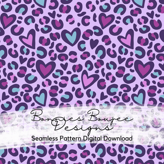 Hand Drawn Purple Heart Leopard Seamless File