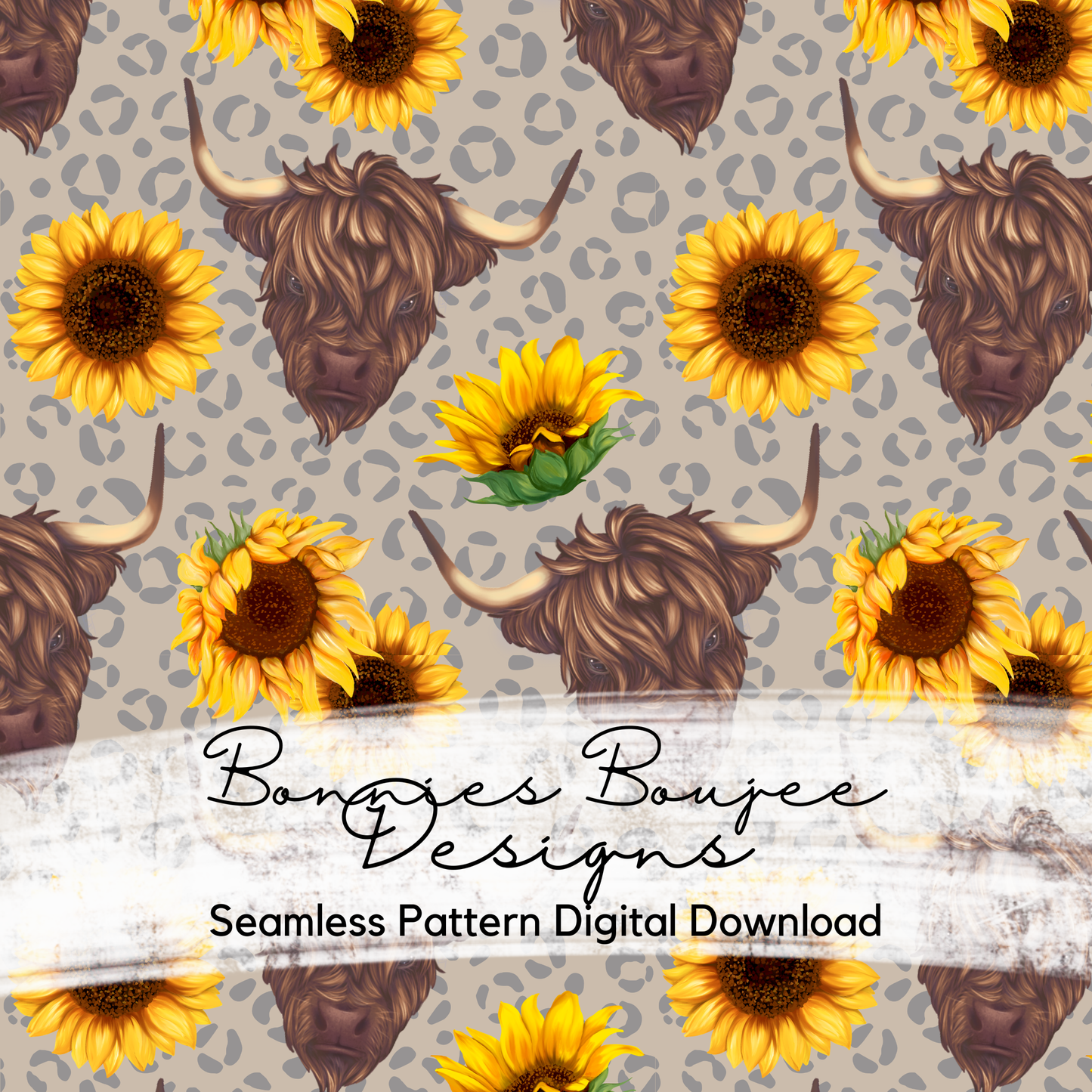 Highland Cow and Sunflowers Seamless File