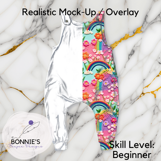 Mock-Up Overall Romper from LLK on Marble Background