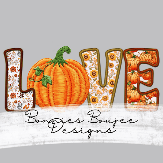 LOVE with Pumpkin Faux Embroidery Sub PNG - Coordinating
