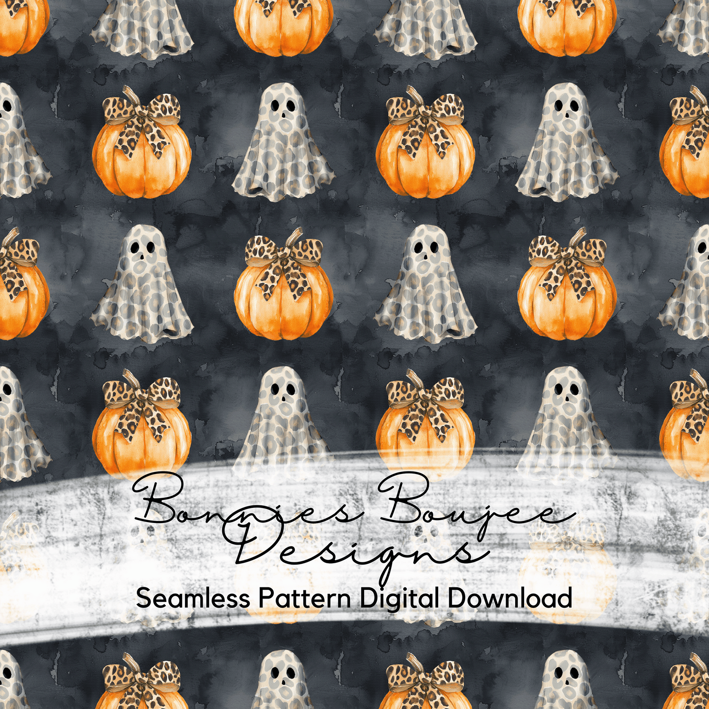 Ghosts and Pumpkins wearing Leopard Coquette Bows Seamless File - Two Colorways