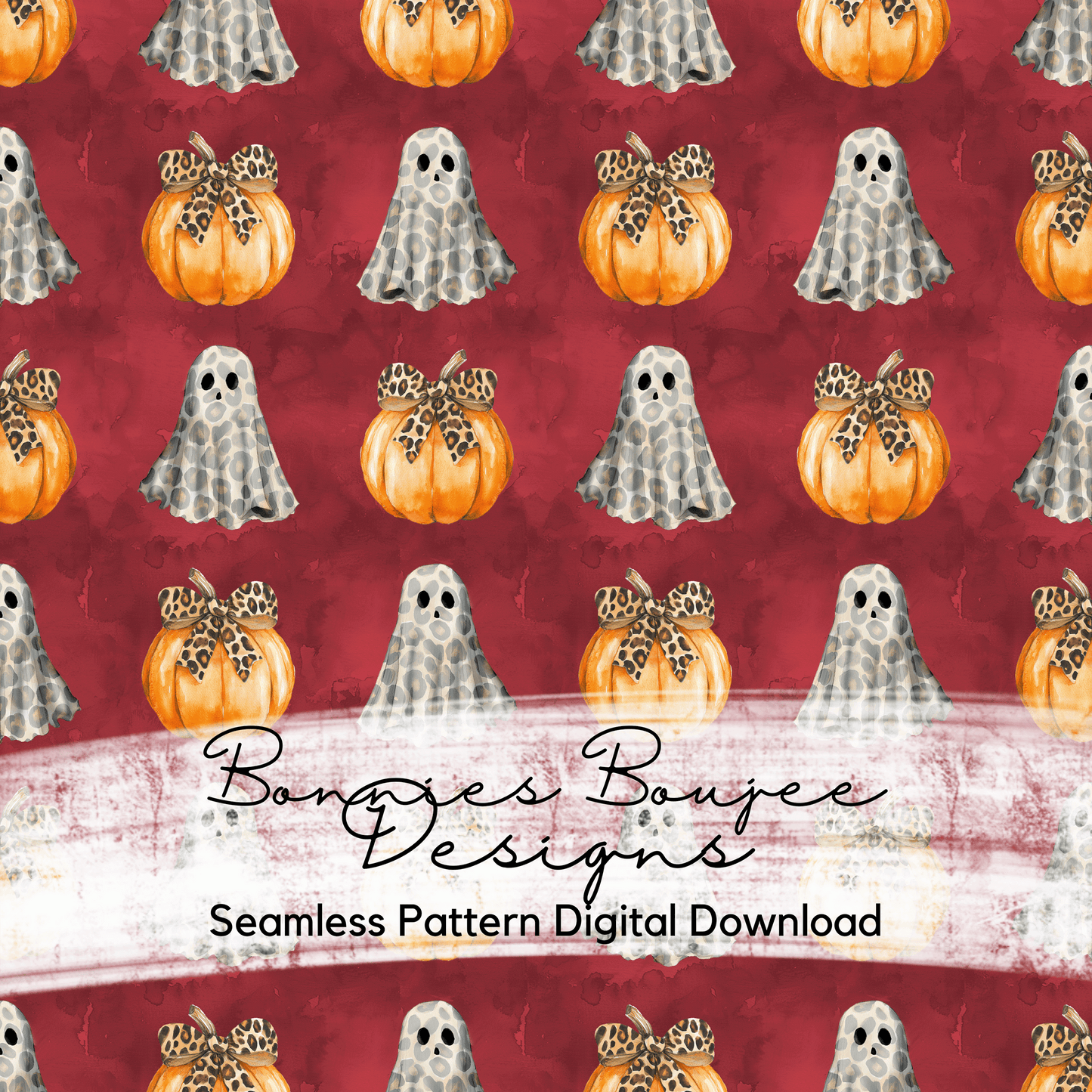 Ghosts and Pumpkins wearing Leopard Coquette Bows Seamless File - Two Colorways