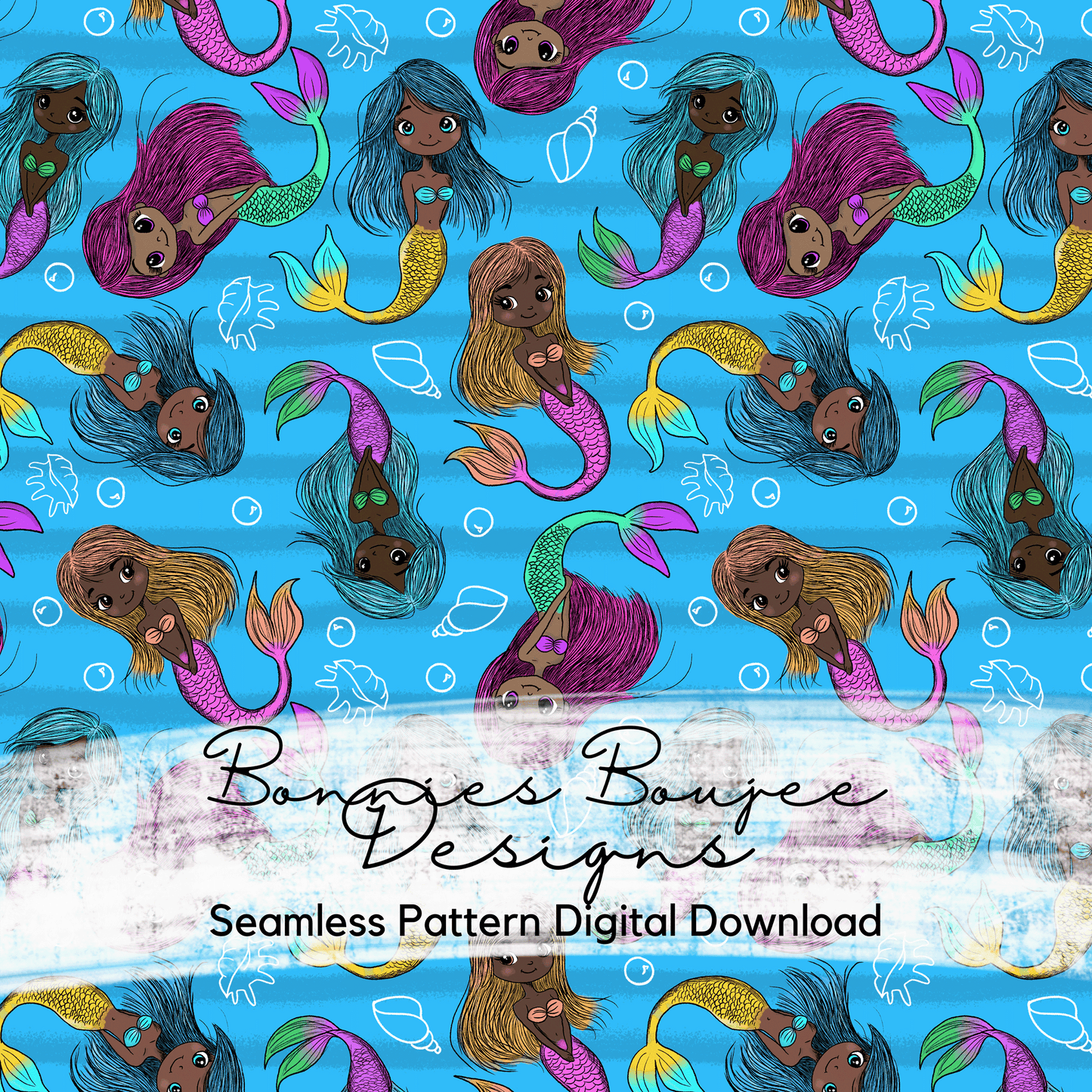 Cute Dark Mermaids Hand Drawn Seamless File - 3 colorways