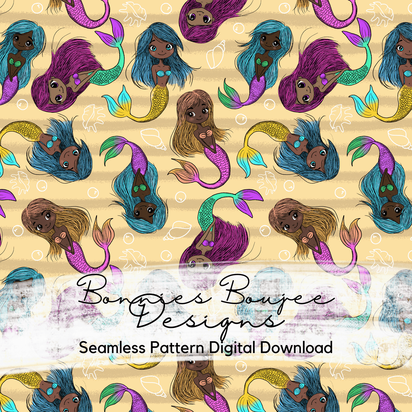 Cute Dark Mermaids Hand Drawn Seamless File - 3 colorways