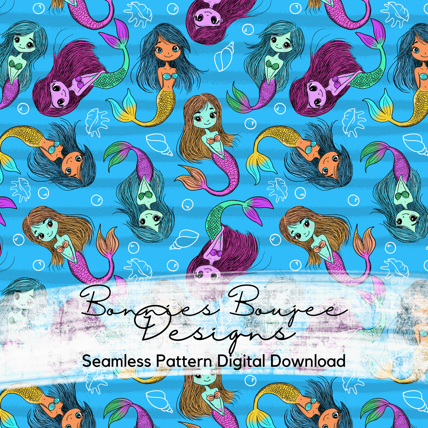 Cute Colorful Mermaids Hand Drawn Seamless File - 3 colorways