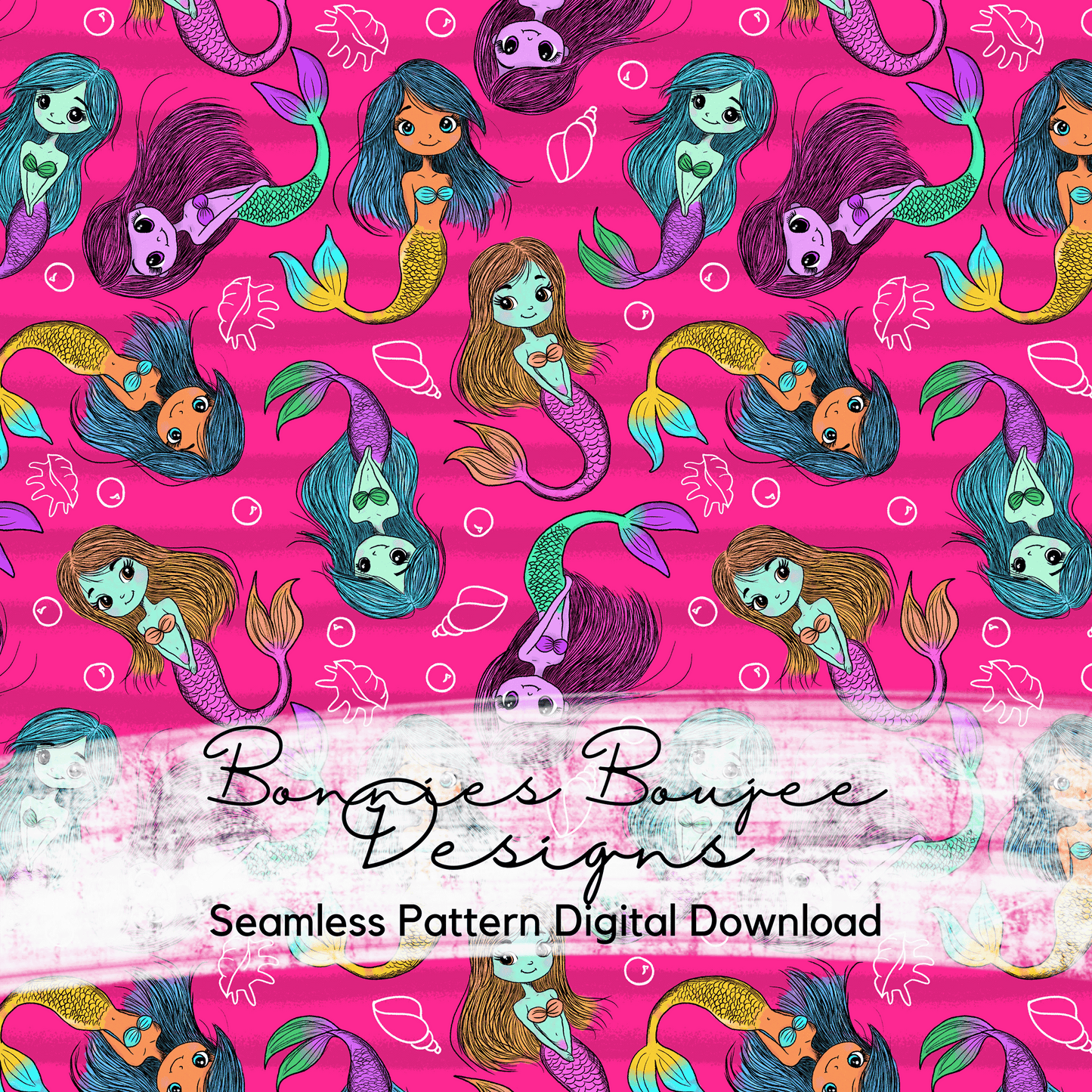 Cute Colorful Mermaids Hand Drawn Seamless File - 3 colorways