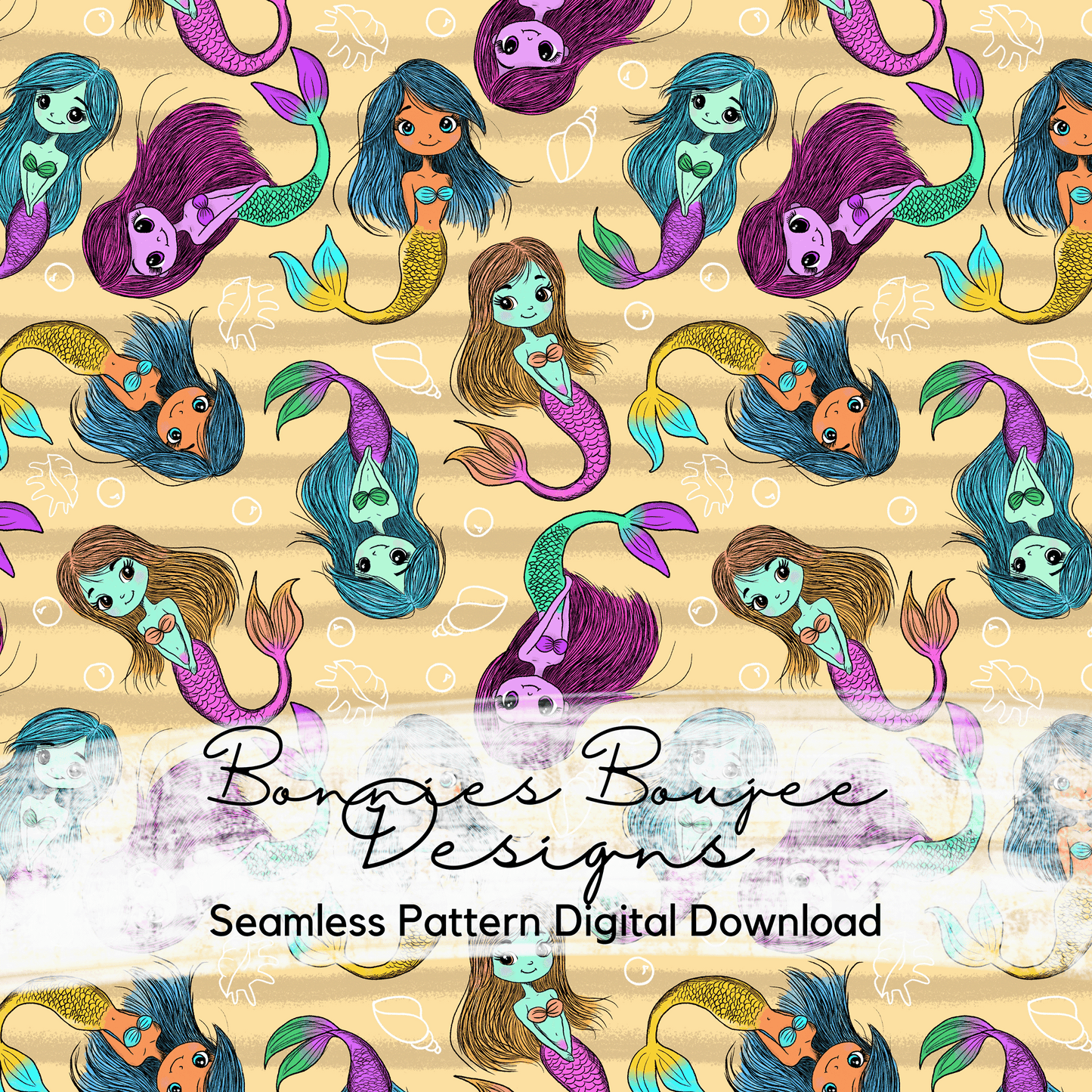 Cute Colorful Mermaids Hand Drawn Seamless File - 3 colorways