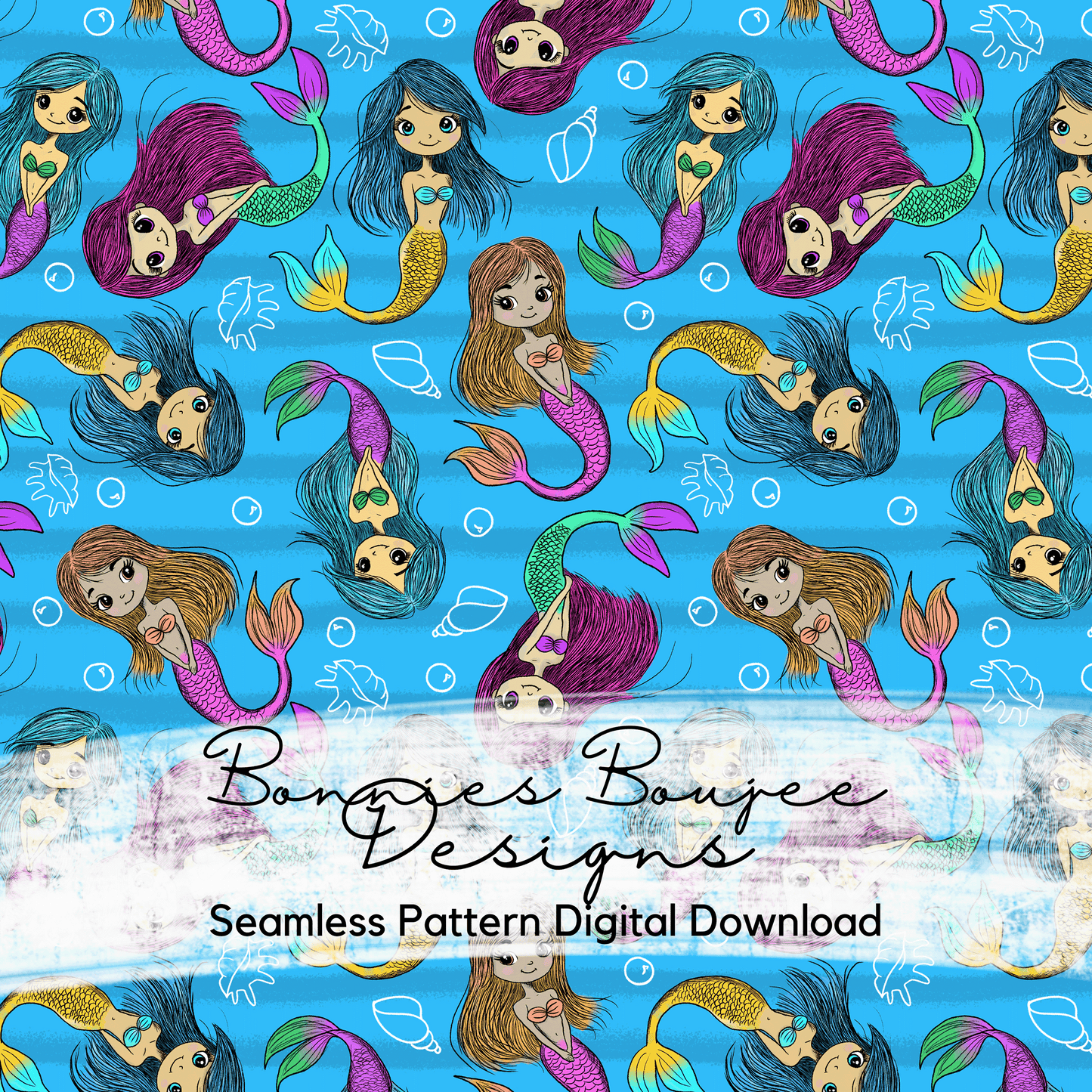 Cute Light Mermaids Hand Drawn Seamless File - 3 colorways