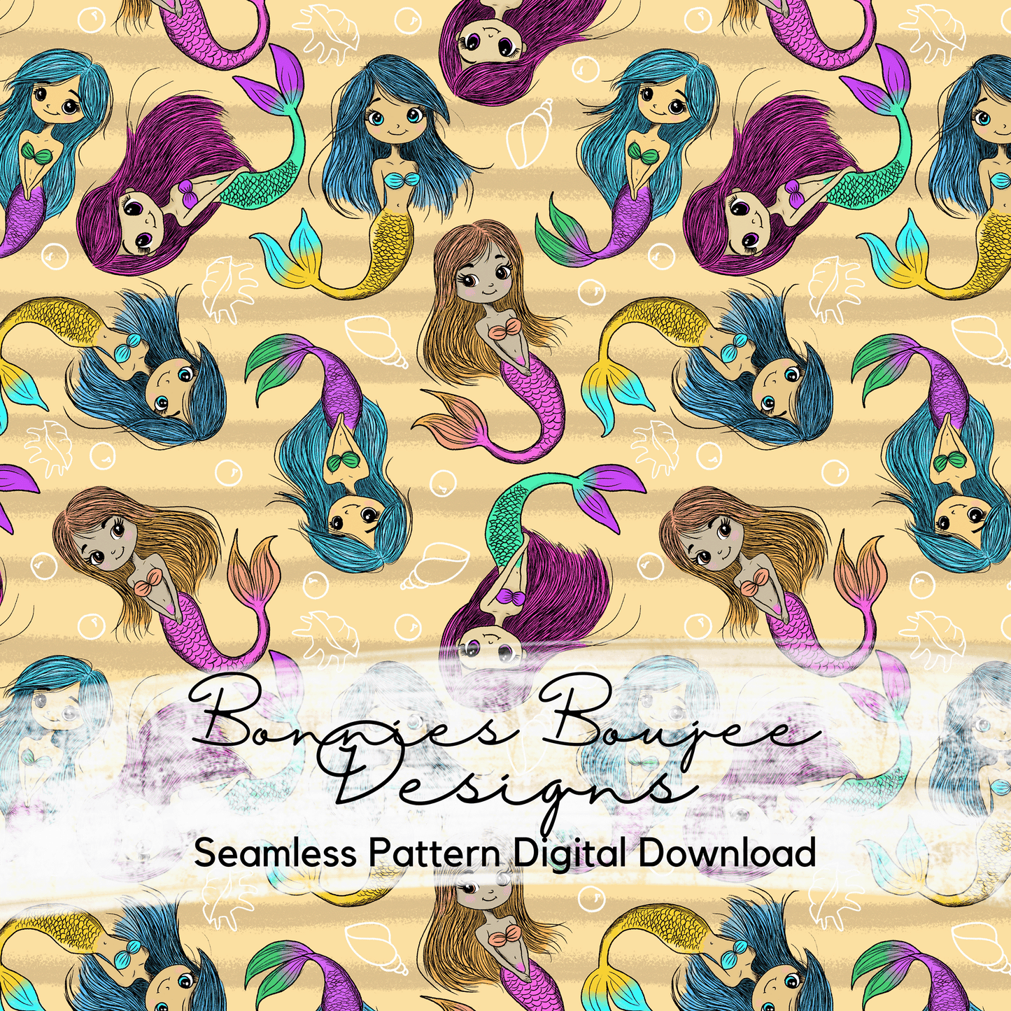 Cute Light Mermaids Hand Drawn Seamless File - 3 colorways