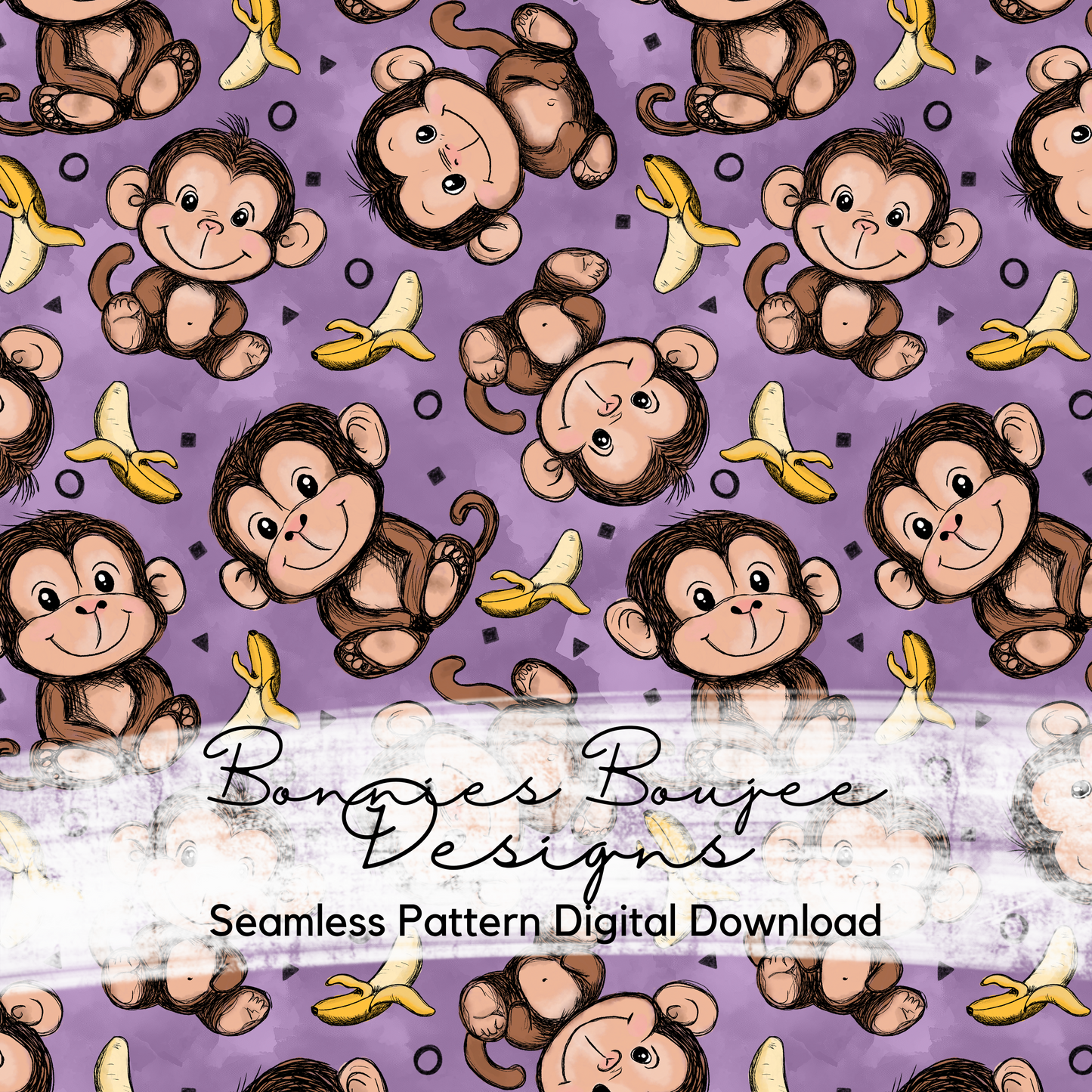 Cute Monkey Hand Drawn Seamless File - 4 Colorways