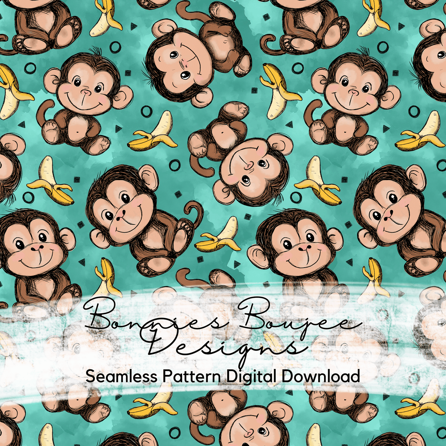 Cute Monkey Hand Drawn Seamless File - 4 Colorways