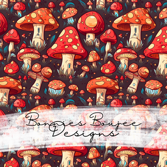 Red Stylized Cottagecore Mushrooms Seamless File