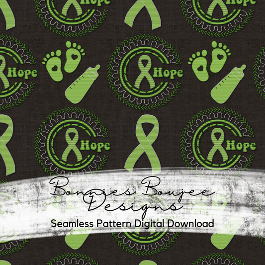 NICU Green Awareness Ribbon Faux Embroidery Background Seamless File