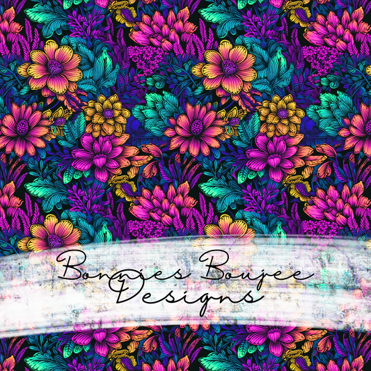 Neon Tropical Pink and Purple Flower Seamless File