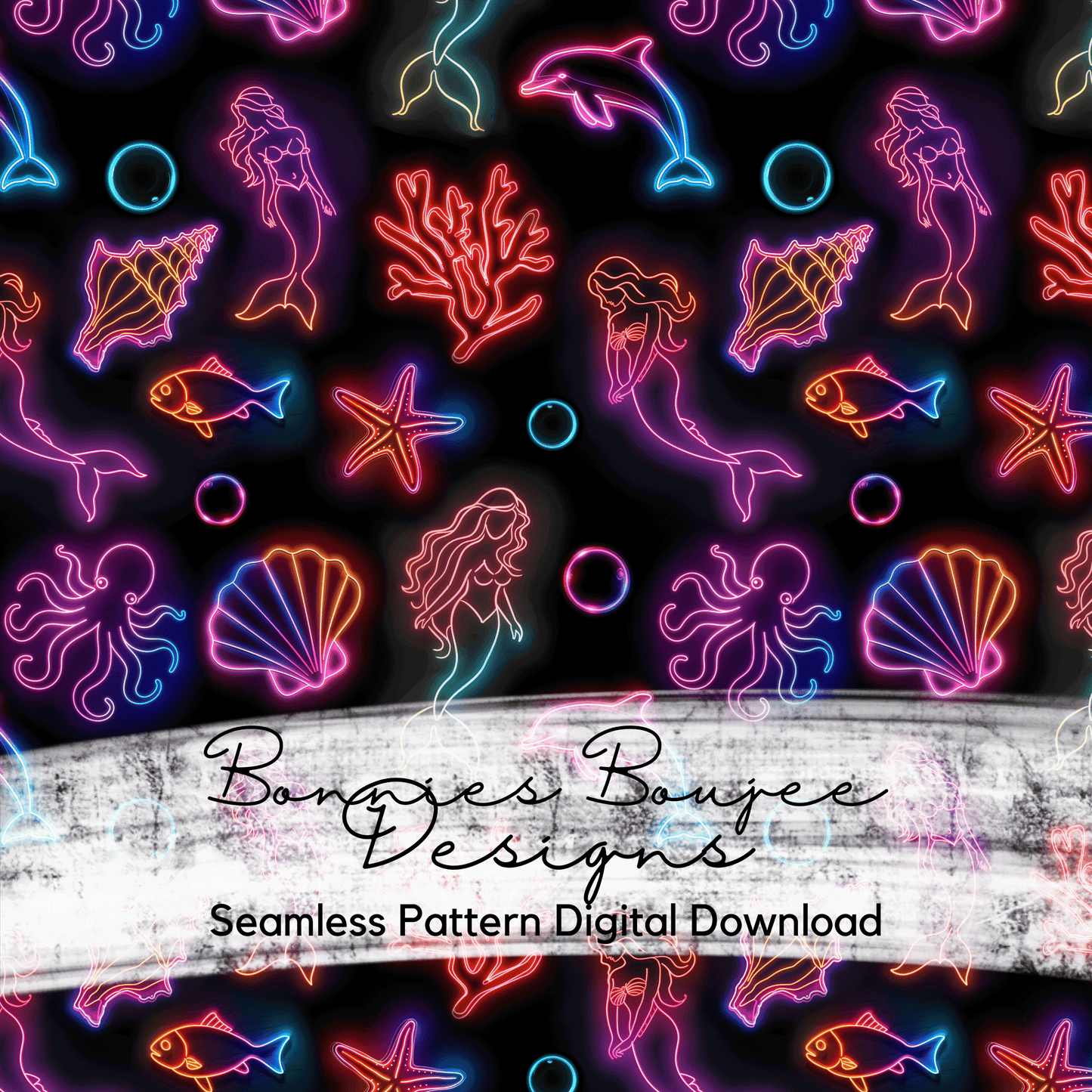 Neon Glow Mermaids and Sea Themed Seamless file