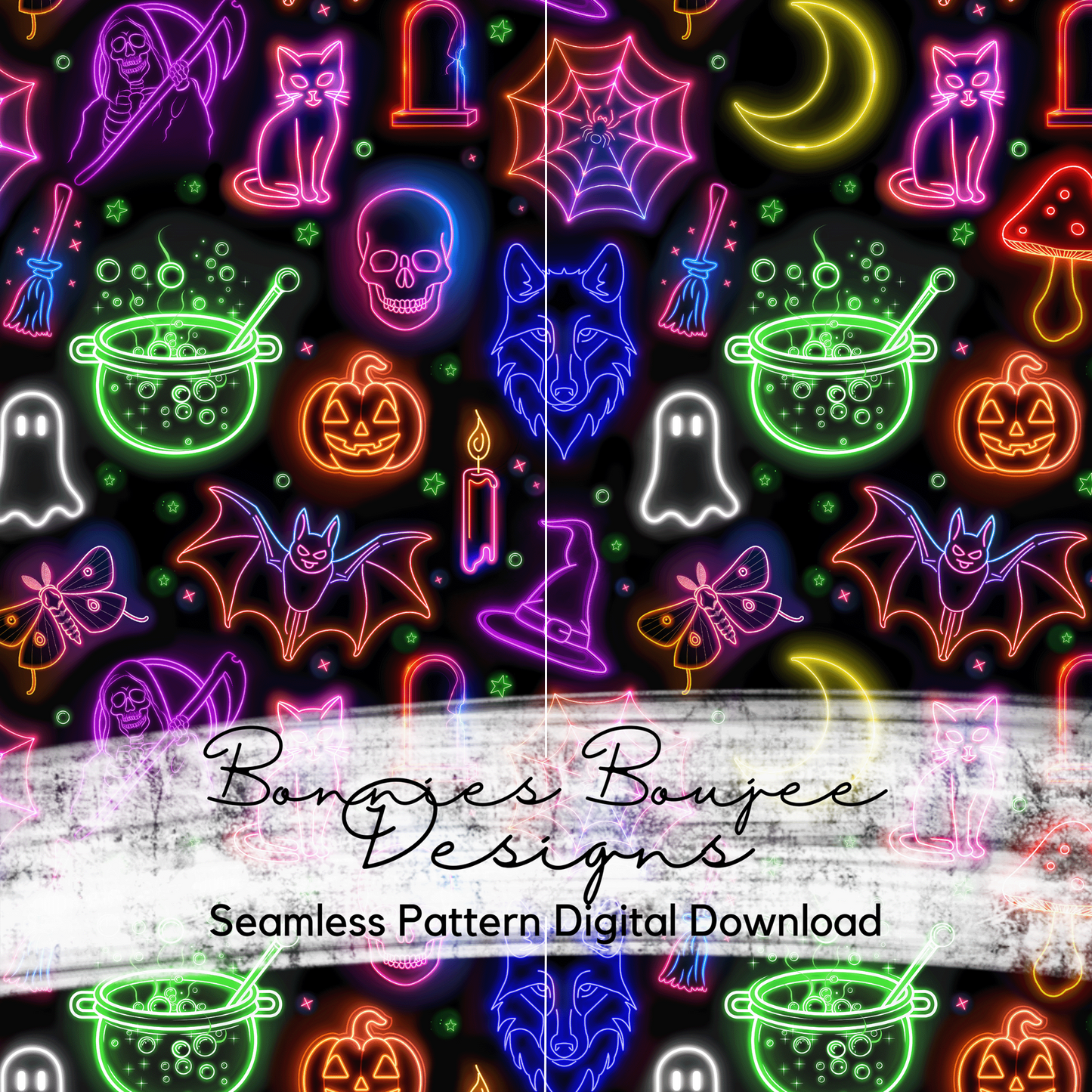 Halloween Neon Light Style Seamless File - Two Icon Options