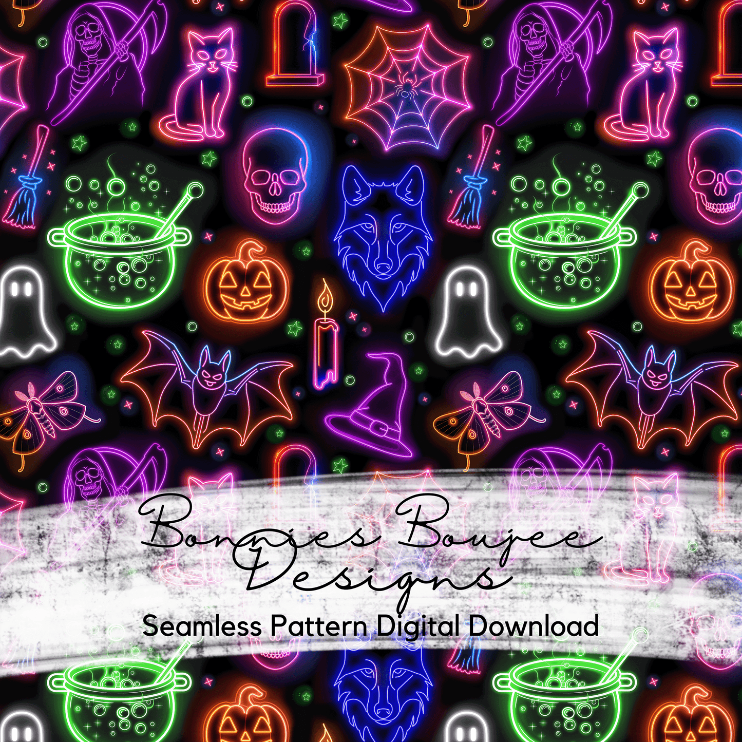 Halloween Neon Light Style Seamless File - Two Icon Options