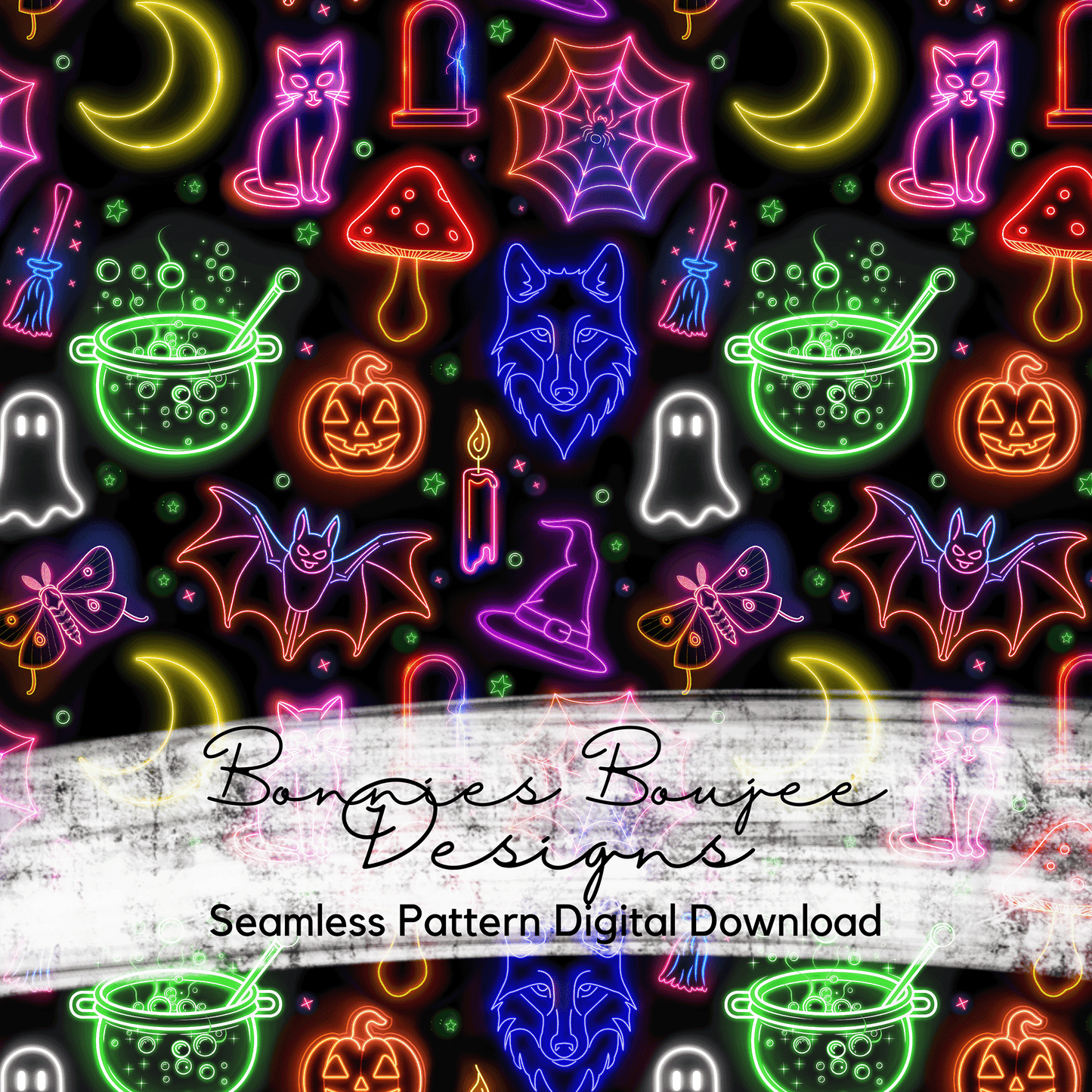 Halloween Neon Light Style Seamless File - Two Icon Options