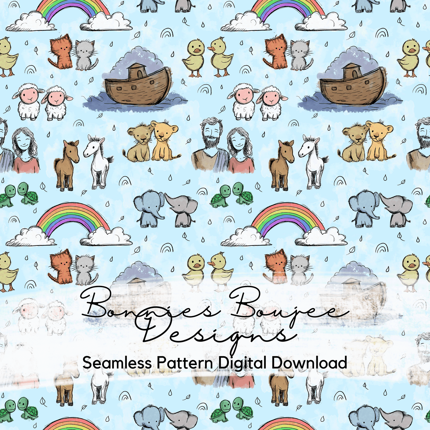 Hand Drawn Noah's Arc Seamless File in Four Colorways