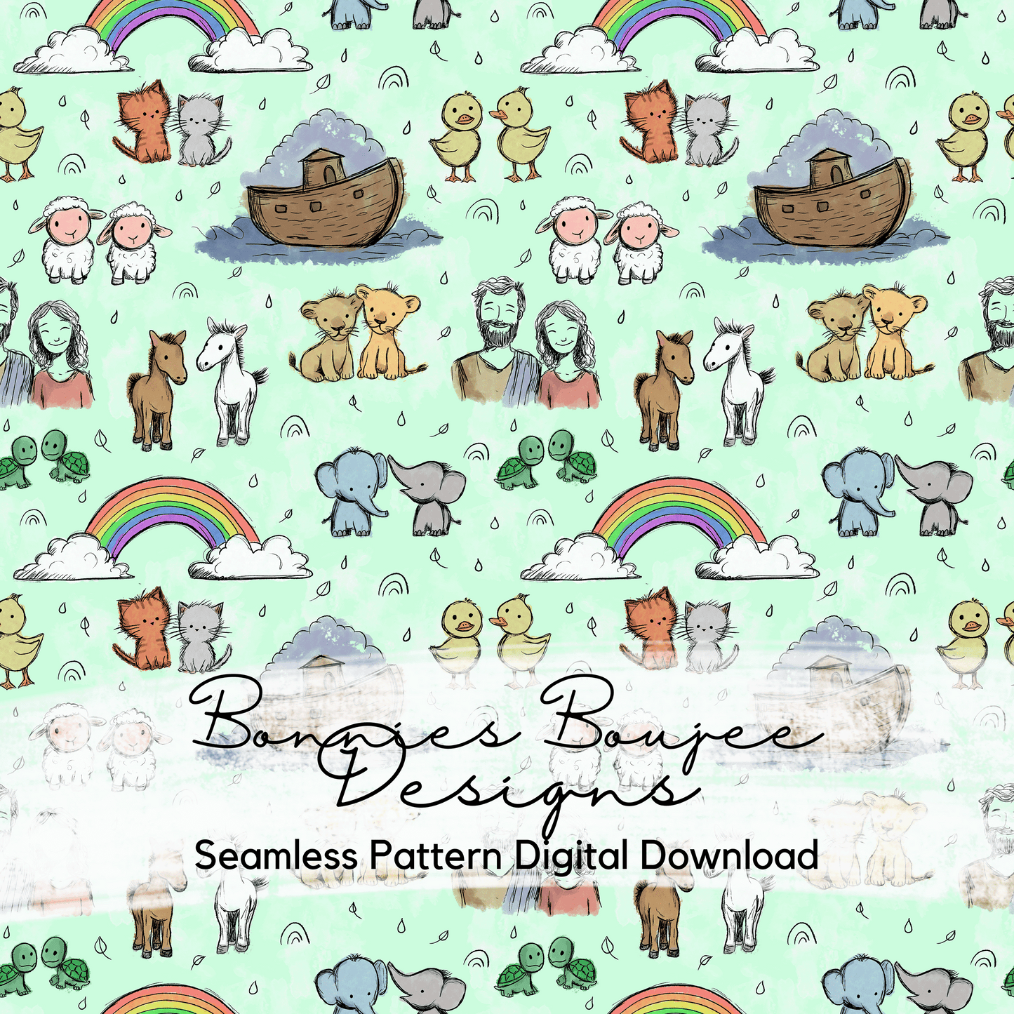 Hand Drawn Noah's Arc Seamless File in Four Colorways